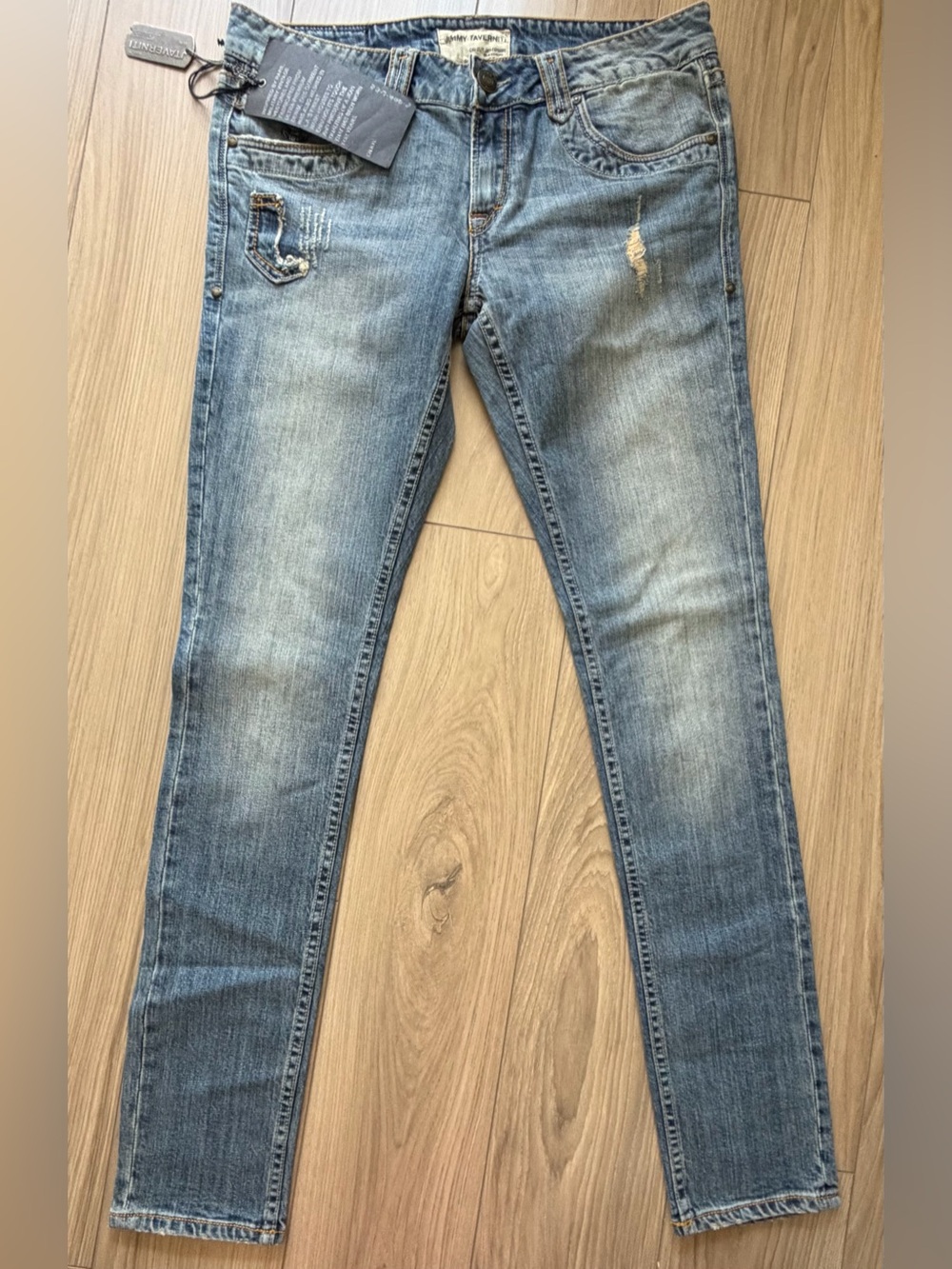 NWT Jimmy Taverniti Anti Exposure Slim Straight Distressed Jean Low Rise Sz 30